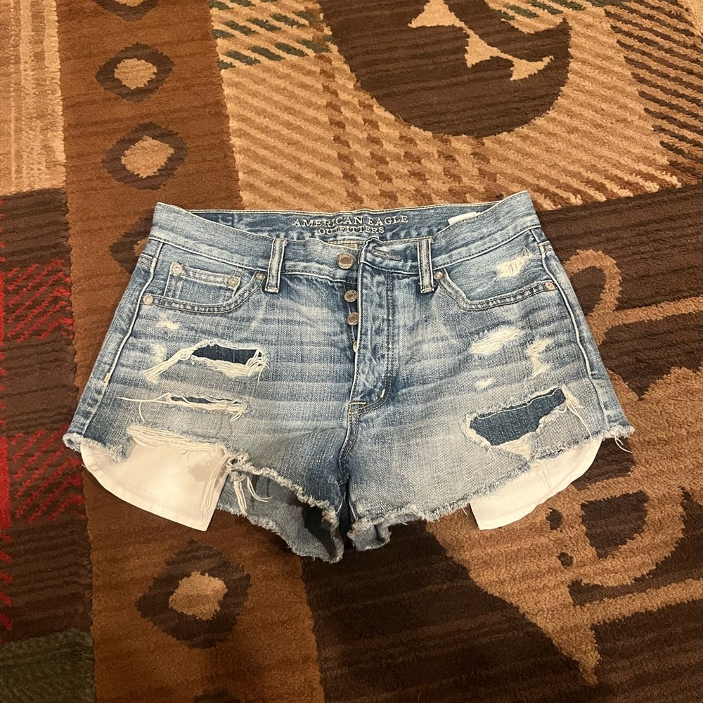 American Eagle Outfitters Women's Ripped Blue Jean Shorts